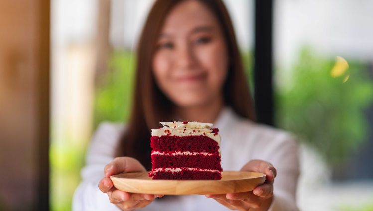 Asian Woman Serving Red Velvet copy